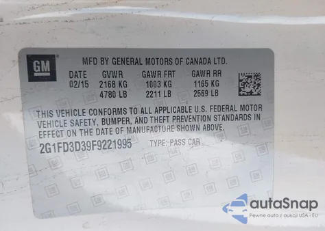 2015 Chevrolet Camaro 1Lt from USA, damaged, VIN 2G1FD3D39F9221995